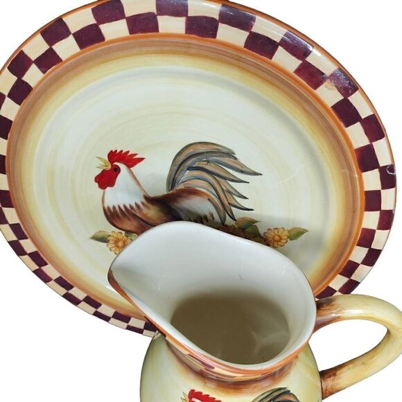 Cottagecore Shabby Chic Decorative Rooster Server Platter and Pitcher - Picture 8 of 12